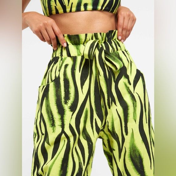 Sigal / Neon Zebra Paper Bag Linen Blend Pants Small S - Picture 3 of 6